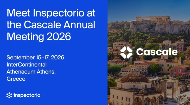 Inspectorio event banner for the Cascale Annual Meeting 2026, September 15–17 in Athens, Greece, with an aerial view of the Acropolis.