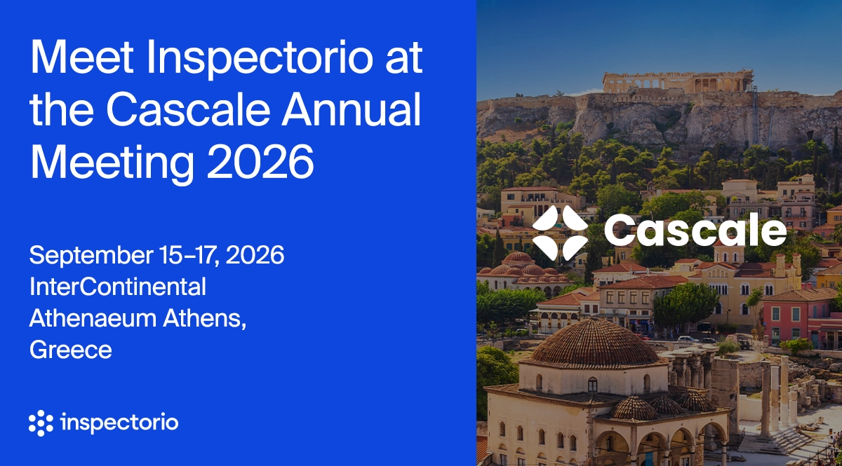 Inspectorio event banner for the Cascale Annual Meeting 2026, September 15–17 in Athens, Greece, with an aerial view of the Acropolis.