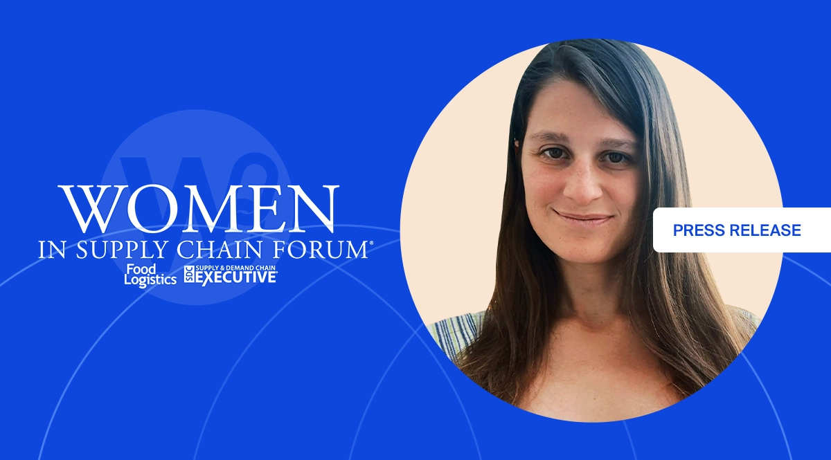 Press release banner featuring a woman's headshot alongside the Women in Supply Chain Forum logo by Food Logistics and Supply & Demand Chain Executive.
